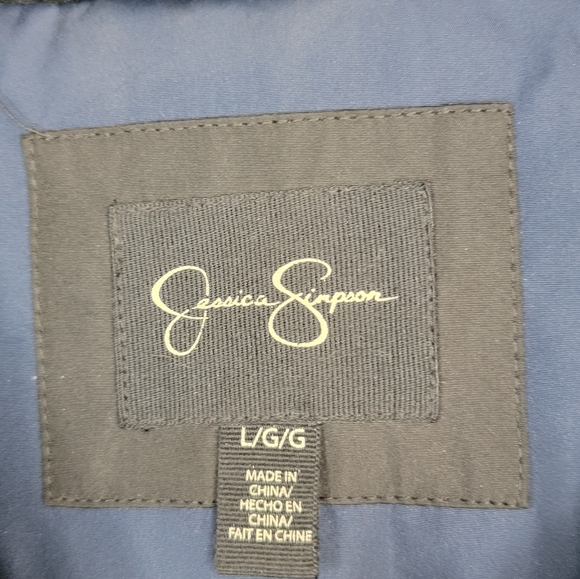 Jessica Simpson Long Jacket Lg Navy and Black Faux Fur Trim - Picture 3 of 3